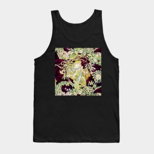 Woman with Daisy Among Flowers ,Wild Roses,Floral Swirls Art Nouveau Portrait Tank Top